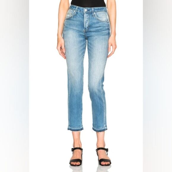 AMO Babe 70s Blue Frayed Edge Light Wash Jeans Size 24 - Picture 1 of 6